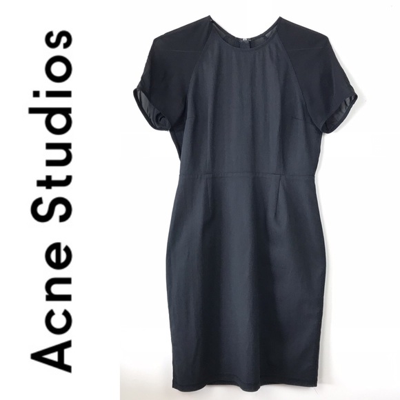 ACNE STUDIOS Lucille Sheath Dress M 38 Denim Chiffon LBD Sheer Back Size 6 - Picture 4 of 10